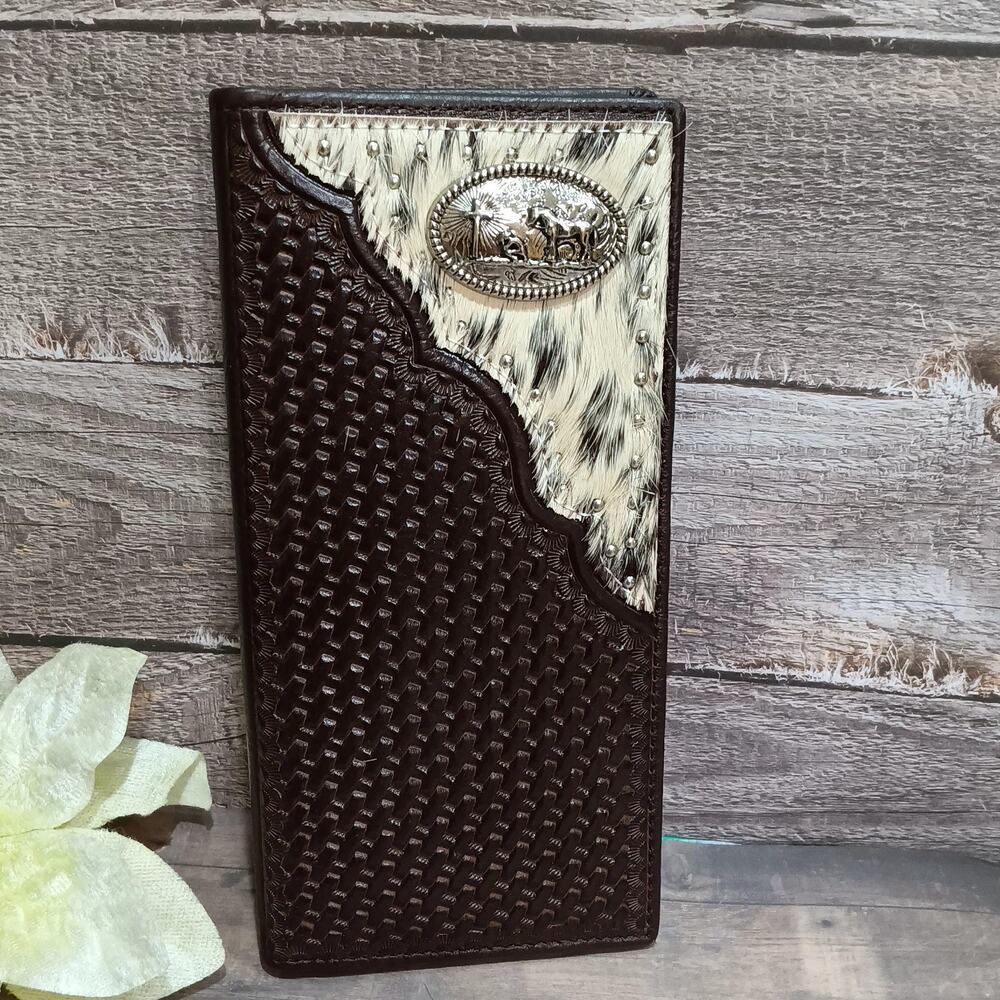 Praying Cowboy Men's Wallet Genuine leather cowhide Western tooled basketweave